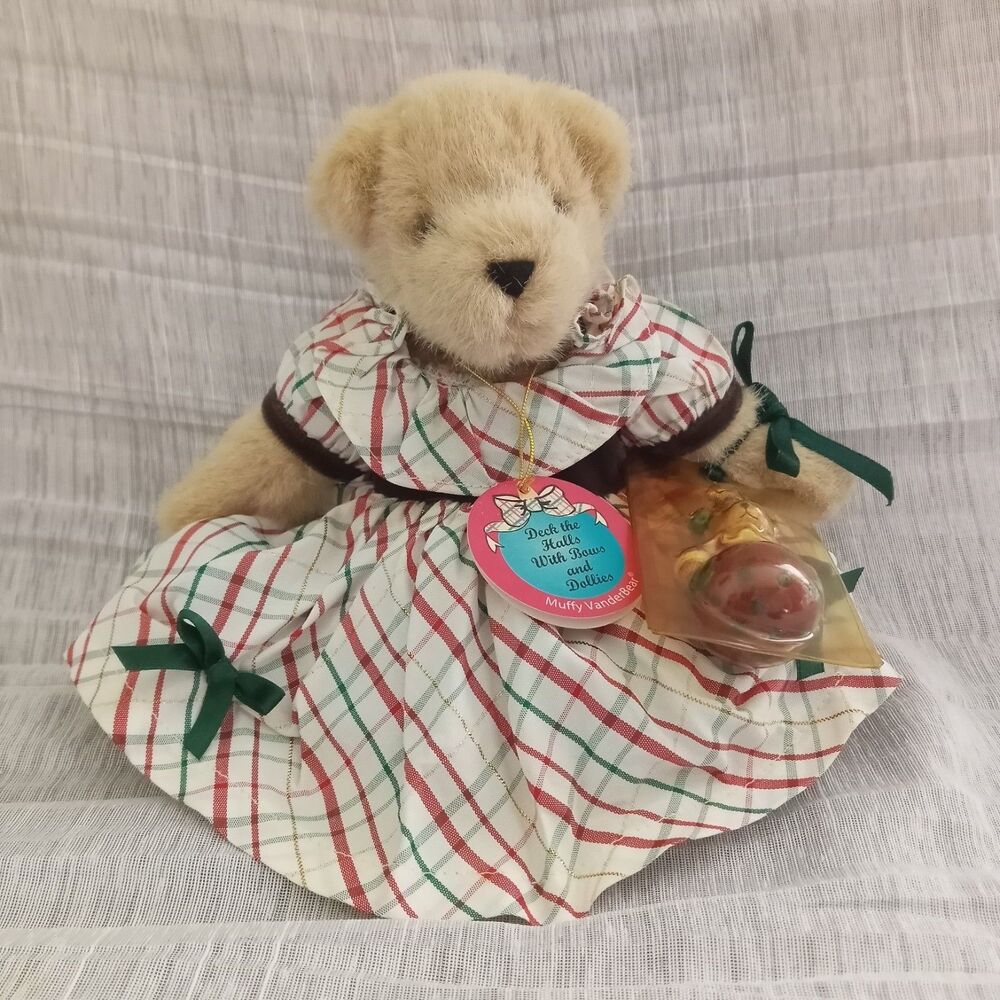 VTG Muffy Vanderbear Bear / Ornament / Stand NWT Deck the Halls Bows Dollies '99